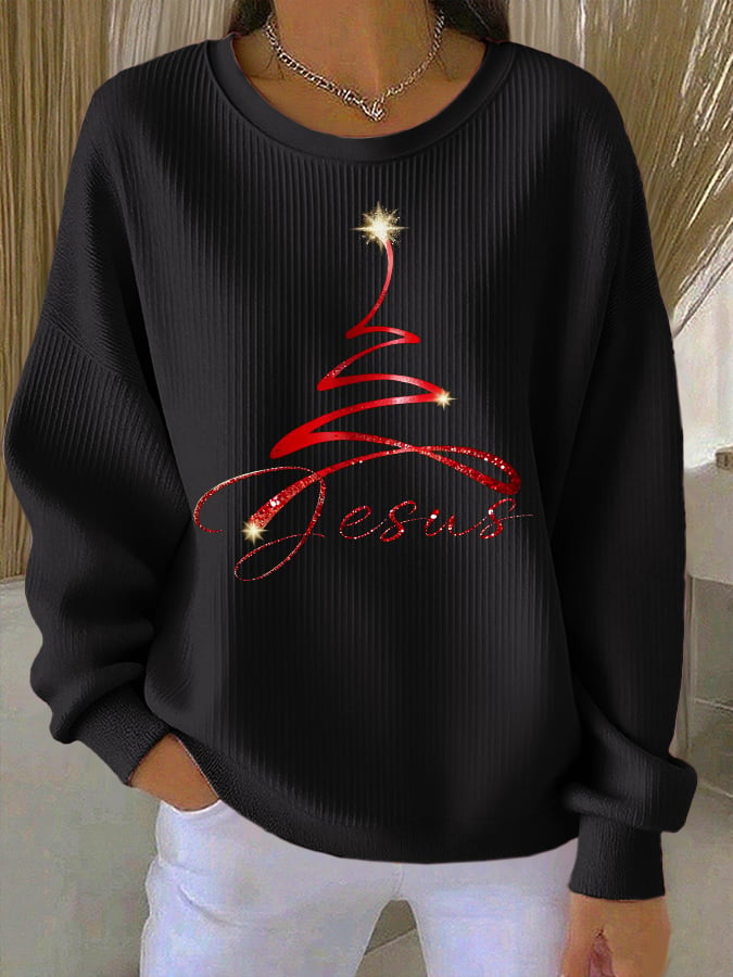 Retro Christmas Jesus Print Sweatshirt