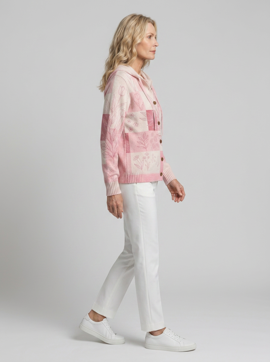 Women's Breast Cancer Awareness Pink Floral Plaid Printed Cardigan