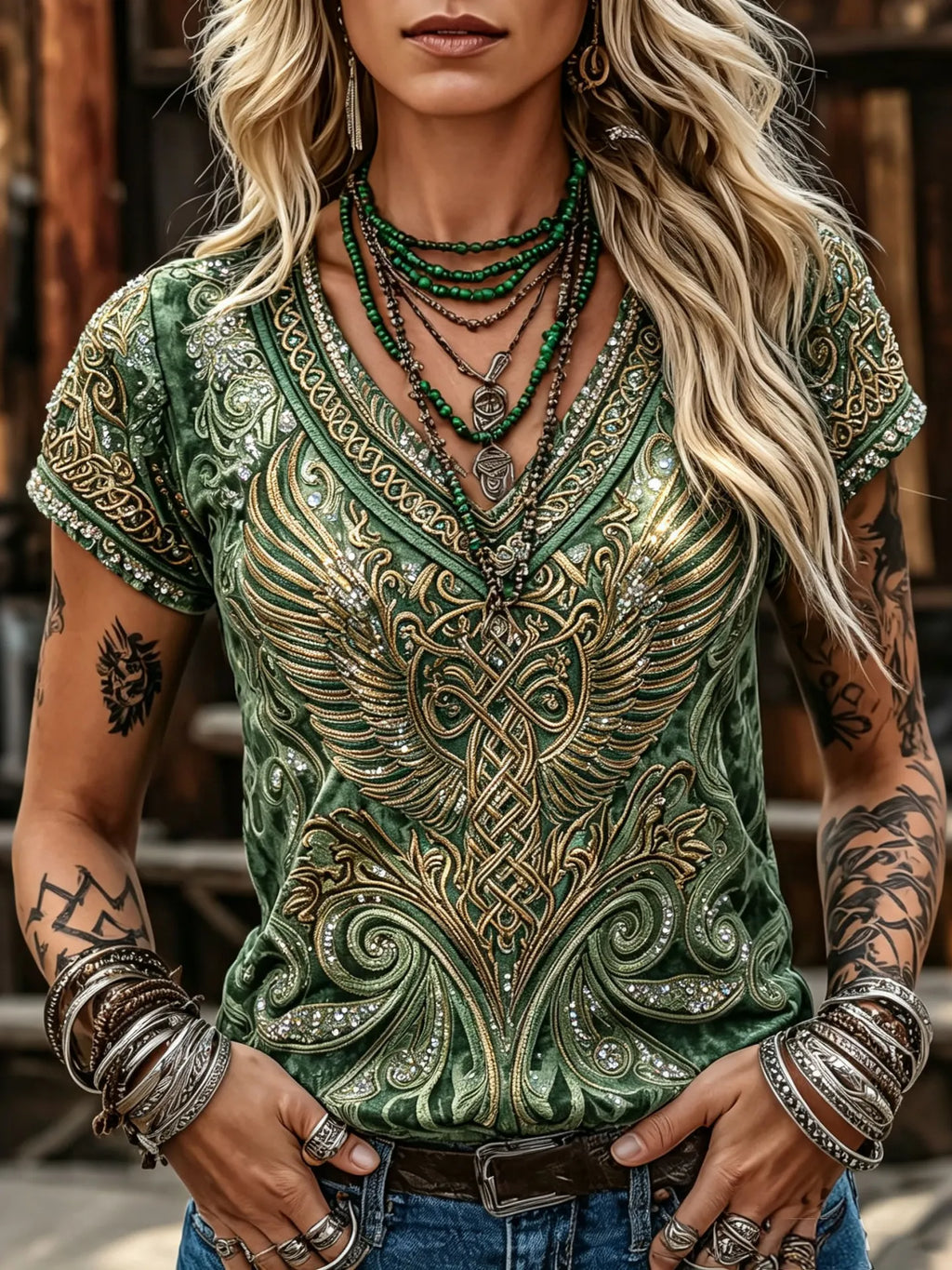Women's Hippie Viking Pattern Art Embroidered Linen Blend Shirts