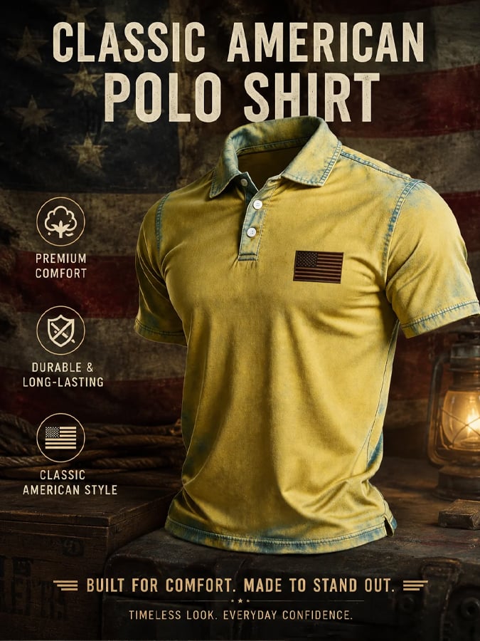 Men's Retro Patriotic Color-Block Short-Sleeve Polo Shirt