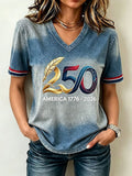Women's America 250 Years 1776-2026 Print V Neck T-shirt
