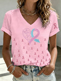 Women's Retro Breast Cancer Floral Print Top