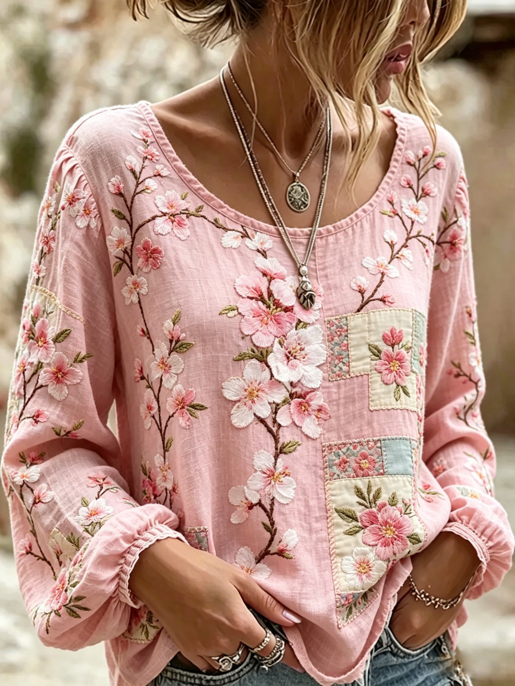 Women's Pink Floral Print Casual Top