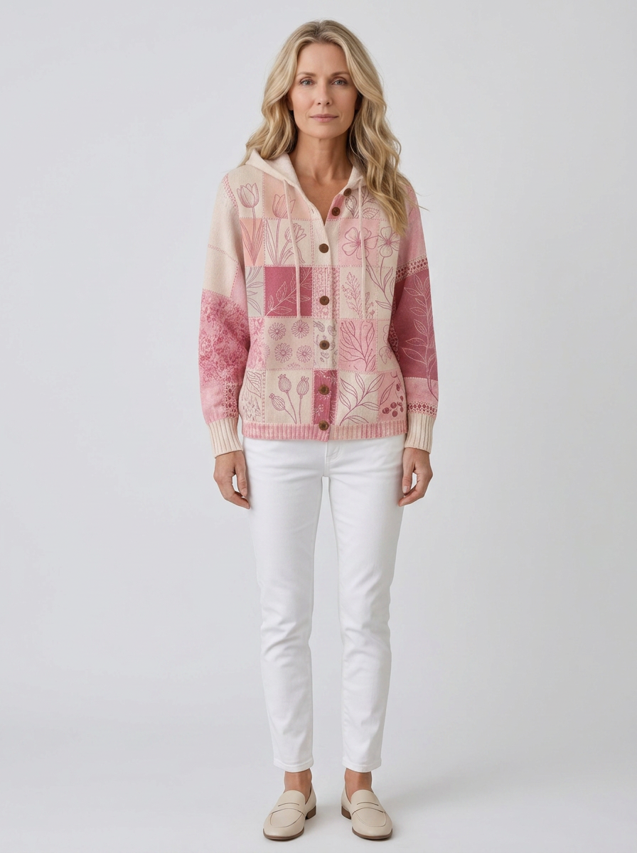 Women's Breast Cancer Awareness Pink Floral Patchwork Printed Cardigan