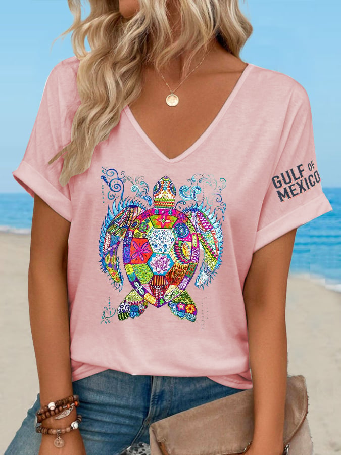 Women's Gulf of Mexico turtle print T-shirt