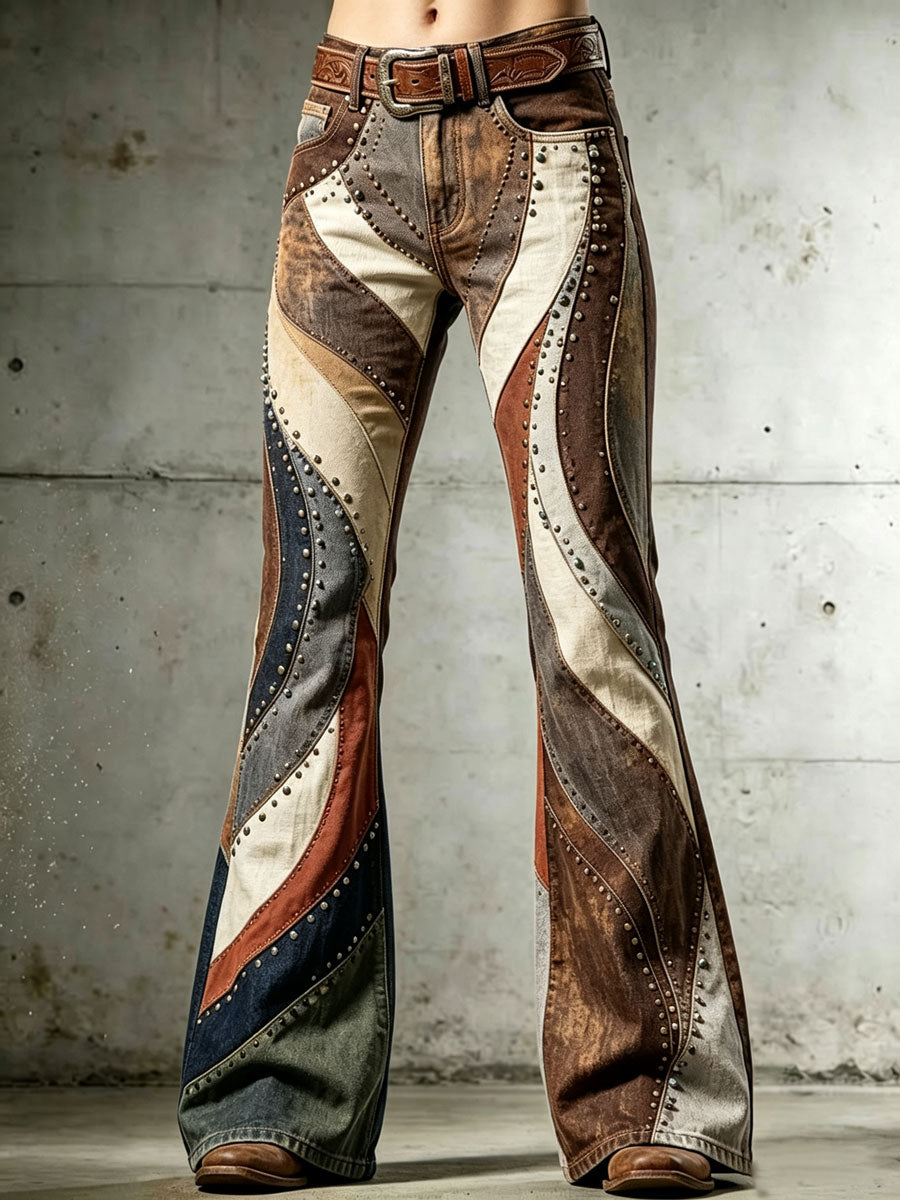 Ladies' Western Style Contrasting Denim Pants