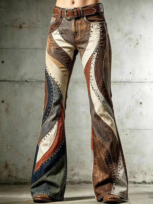 Ladies' Western Style Contrasting Denim Pants