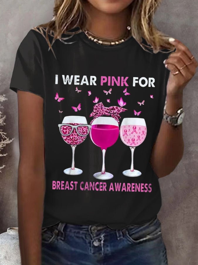 Women's Breast Cancer Awareness "I WEAR PINK FOR" Printed Casual Tee
