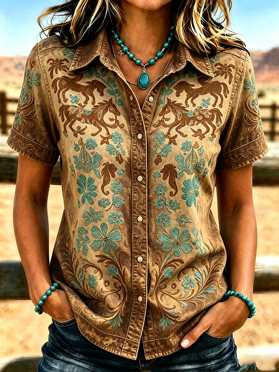 Women'S Western Style Retro Printed Shirt