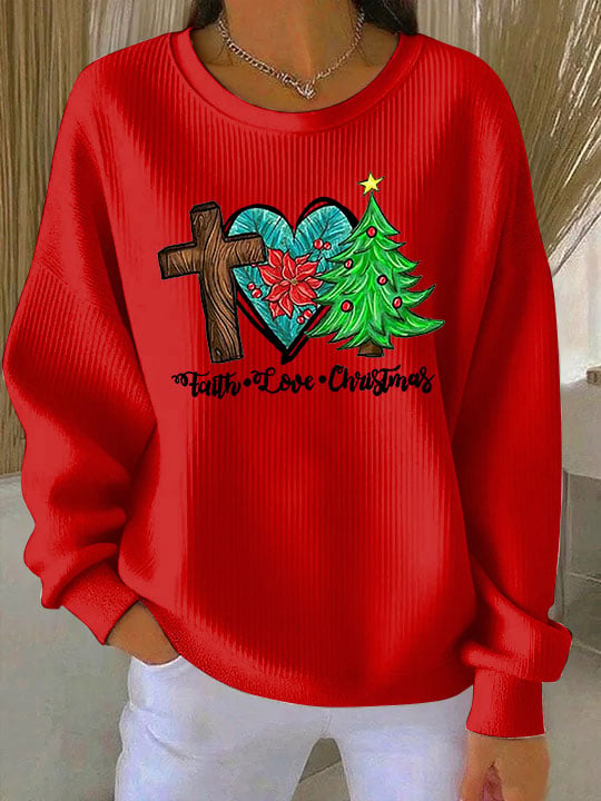 Women's Faith Love Christmas Print Crew Neck Sweatshirt