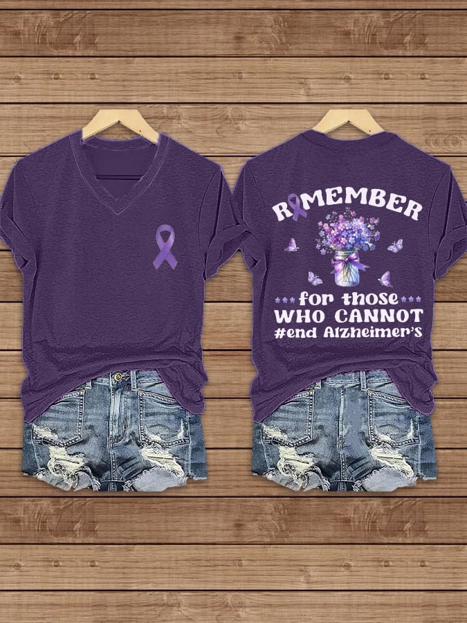 Women's Remember For Those Who Cannot Alzheimers Support V-Neck Tee