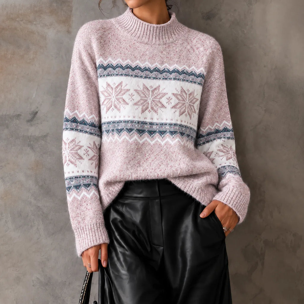Elegant Mock-neck Snowflake Sweater