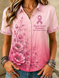 Women's Casual Top with Floral Breast Cancer Awareness Print
