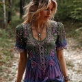Women's Vintage Viking Celtic Knot And Floral Combination Casual T-shirt