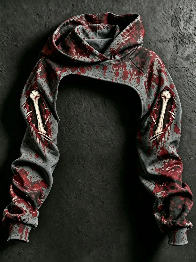 Women's Halloween Blood Stain And Skeleton Print Hoodie Two-piece Set