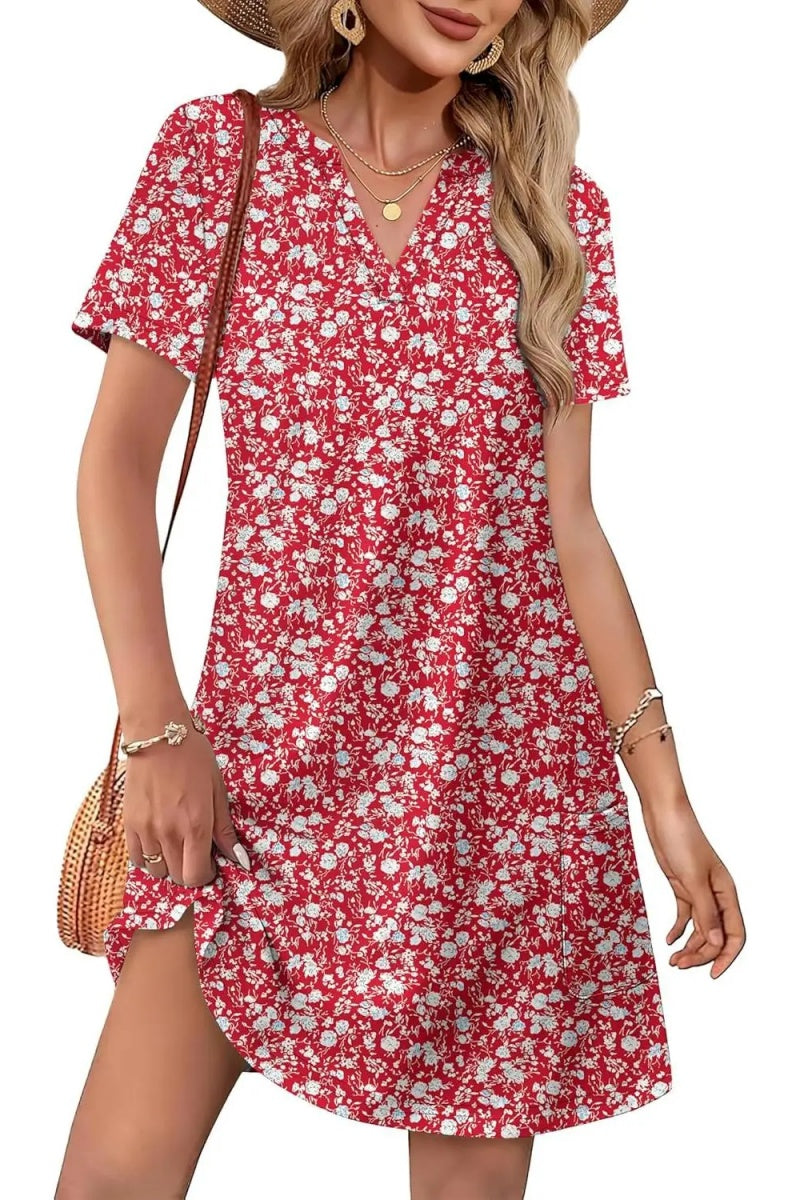 Casual Summer V Neck Wedding Guest Dress Short Sleeve Fashion Beach Vacation Clothes