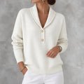 Elegant Solid Color Collar Button Knit Sweater
