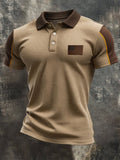 Men's Retro Waffle-Knit Patriotic Color-Block Short-Sleeve Polo Shirt