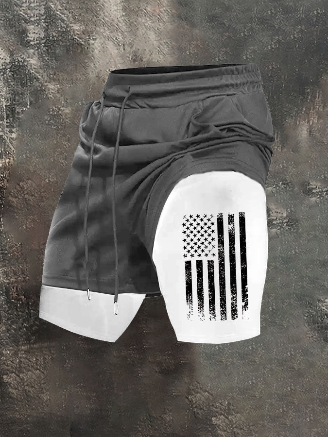 America Flag Pattern Print Shorts Pants