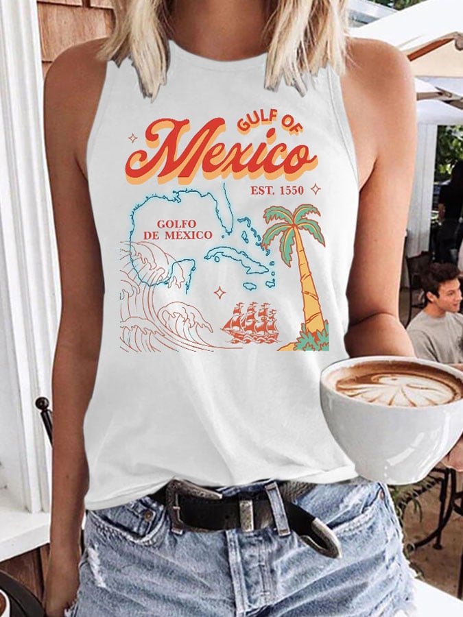 Retro Gulf Of Mexico Est.1550 Print Vest