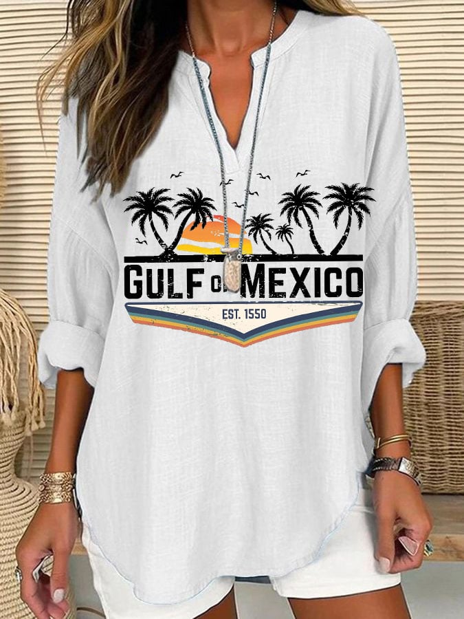 Women's Gulf Of Mexico Print V-Neck Shirt