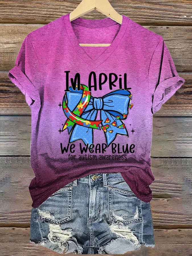 Women's I Wear Blue To Raise Autism Awareness Printed Short-Sleeved T-Shirt