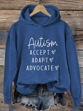 Women's Autism Awareness Accept Adapt Advocate Print Casual Sweatshirt