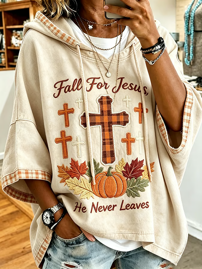 Women'S Fall For Jesus He Never Leaves Hoodie