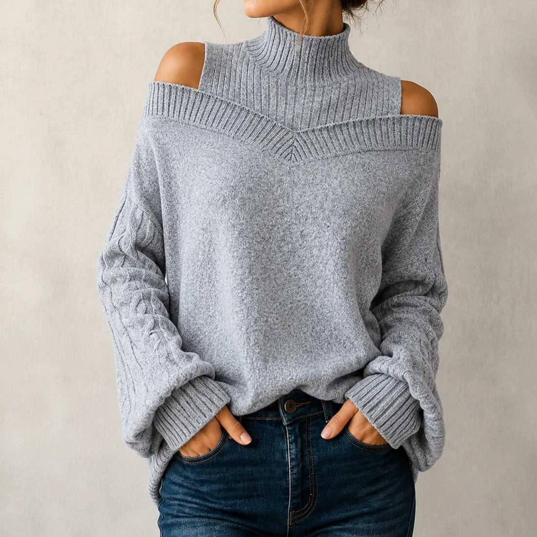 Elegant Off-shoulder Turtleneck Sweater