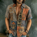 Men's Vintage Hippie Patchwork Art Lapel Short Sleeve Shirt