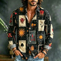 Men's Hippie Tarot Card Sun Floral Patchwork Print Long Sleeve Shirt