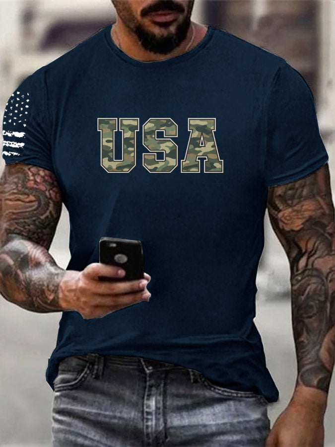 Camouflage USA Pattern 100% Cotton T-Shirt