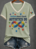 Women'S Casual V-Neck Top With Autism Awareness Print