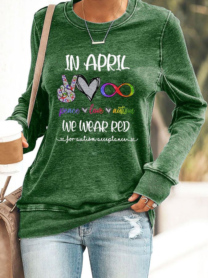 Autism Acceptance In April We Wear Red Print Sweatshirt