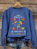 Women's A Big Piece of My Heart Has Autism And He's My Grandson Autism Awareness Printed Sweatshirt