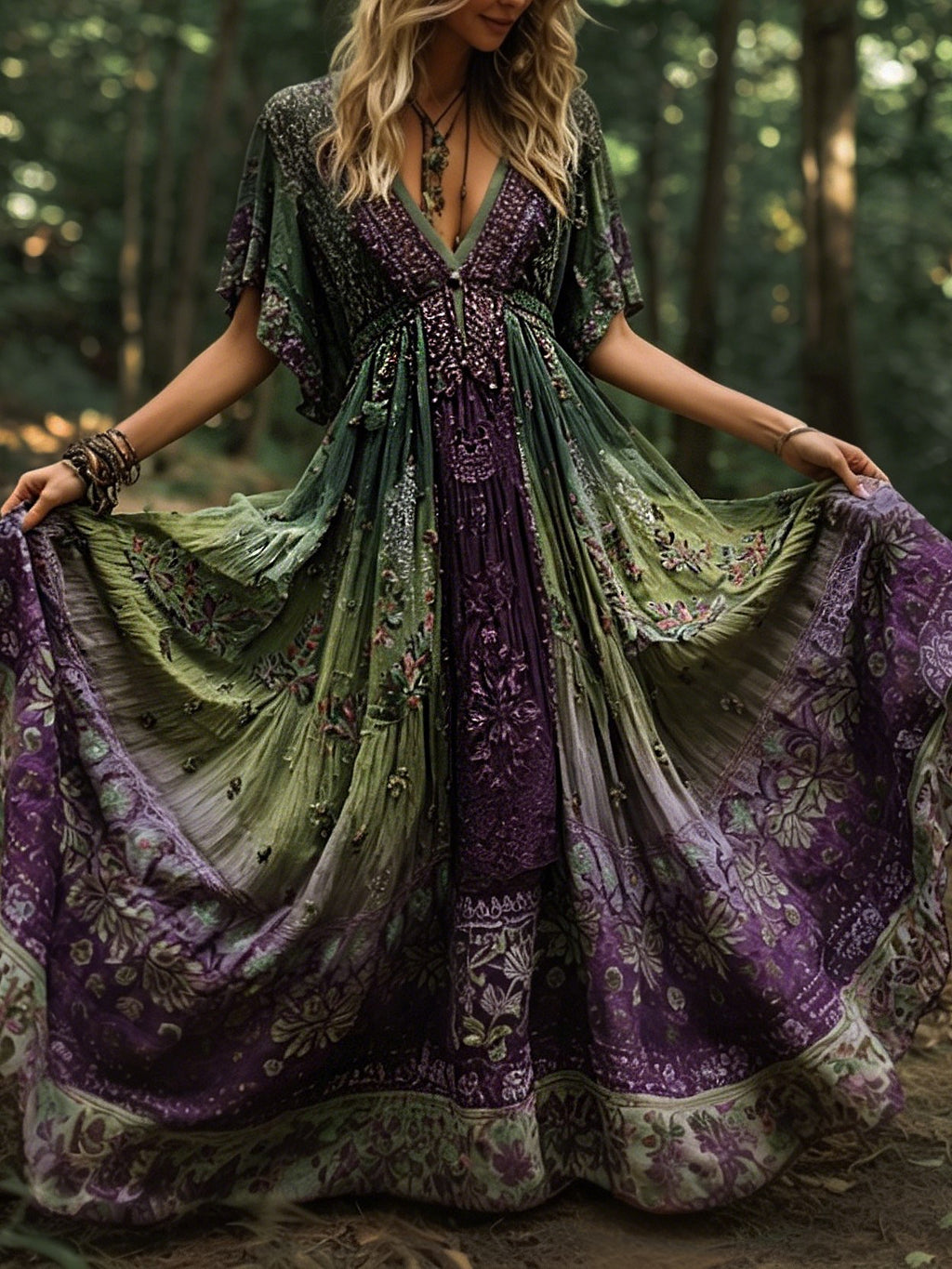 Women's Retro Bohemian Floral Print Dress