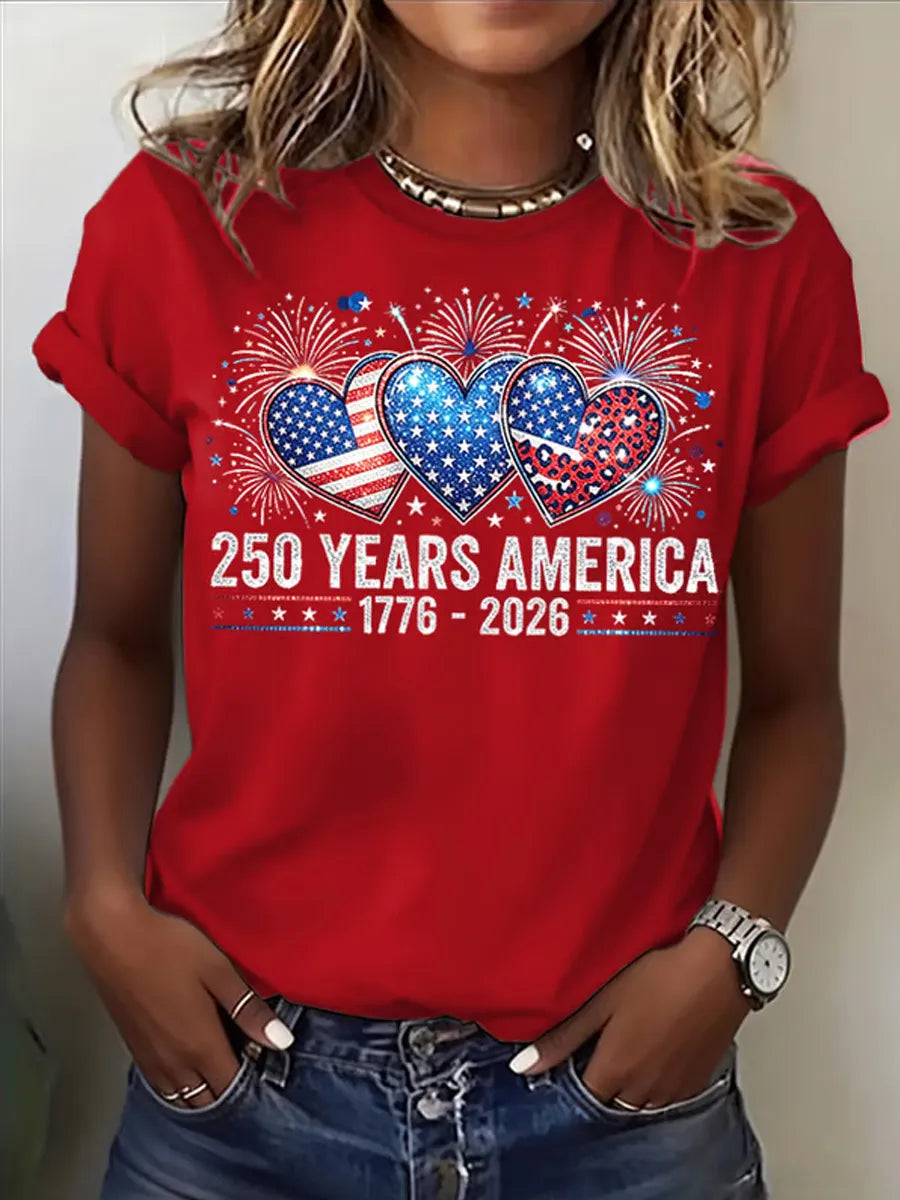 🔥Buy 3 Get 10% Off🔥Women's Casual USA 250th Celebration Print Short Sleeve T-shirt