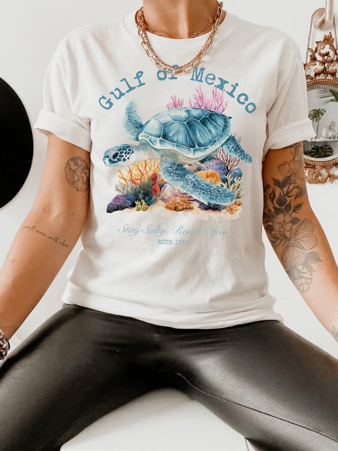 Women's Gulf Of Mexico Print Round Neck T-Shirt