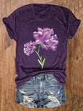 Women's Purple Floral Dementia Alzheimer's Disease Awareness Print T-Shirt