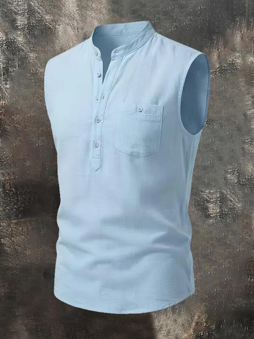 Men's Breathable Cotton-Linen Henley Casual Vest
