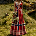 Retro Cotton And Linen Patchwork Viking Ethnic Print Dress