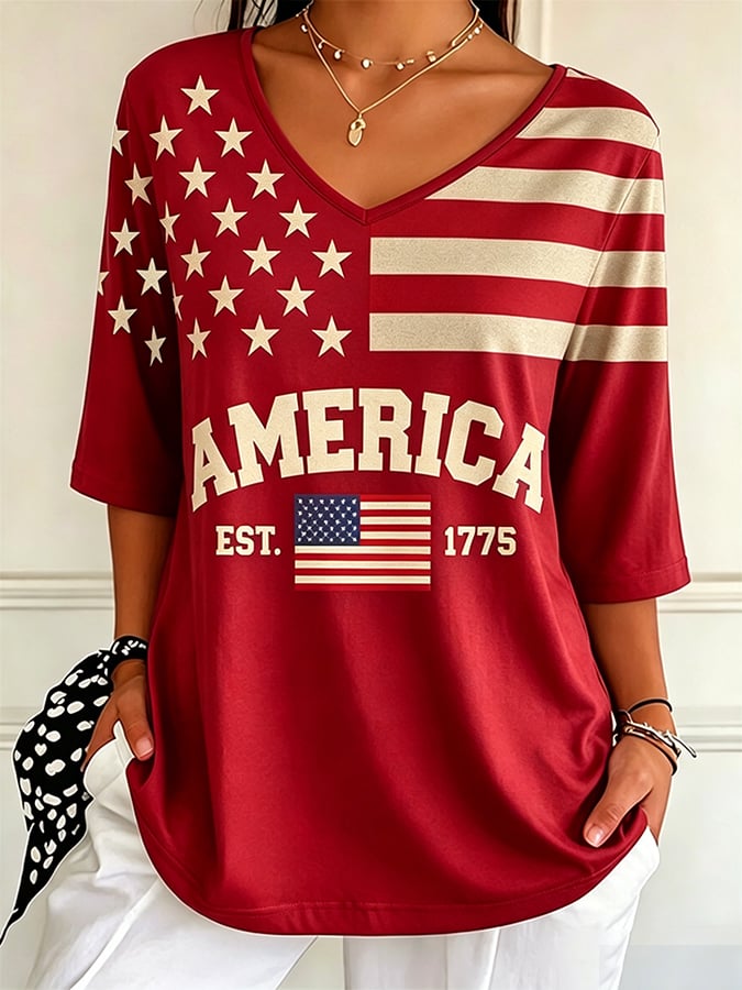 Women's Retro  250Th Anniversary Celebration Of The Founding Of The United States Print T-Shirt