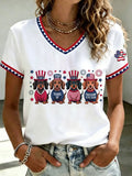 Women's Patriotic Dog Lover Printed Casual T-Shirt