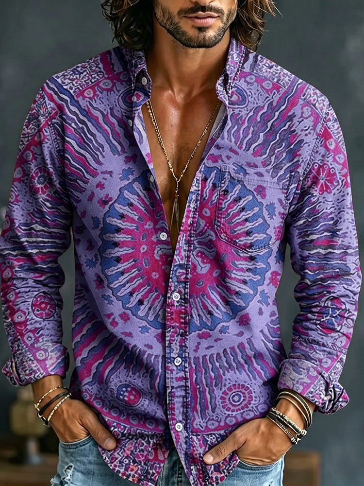 Men's Hippie Art Abstract Pattern All Over Print Long Sleeve Shirt