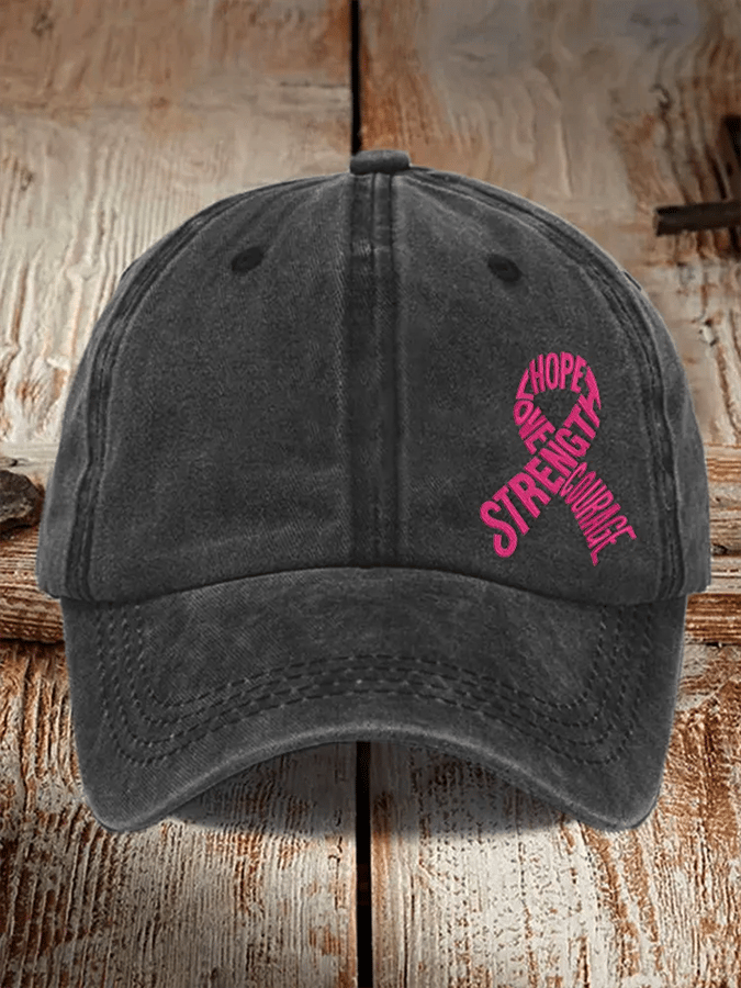 Unisex Distressed Washed Cotton Breast Cancer Awareness Print Hat