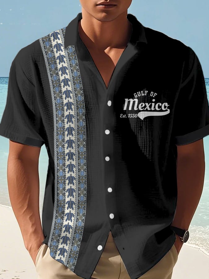 Men's Vacation Gulf of Mexico Turtle Print Waffle Shirt