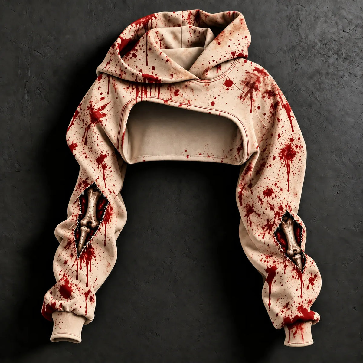 Women's Halloween I'm Fine Bloody Skull Pattern Print Hoodie Two Piece Set