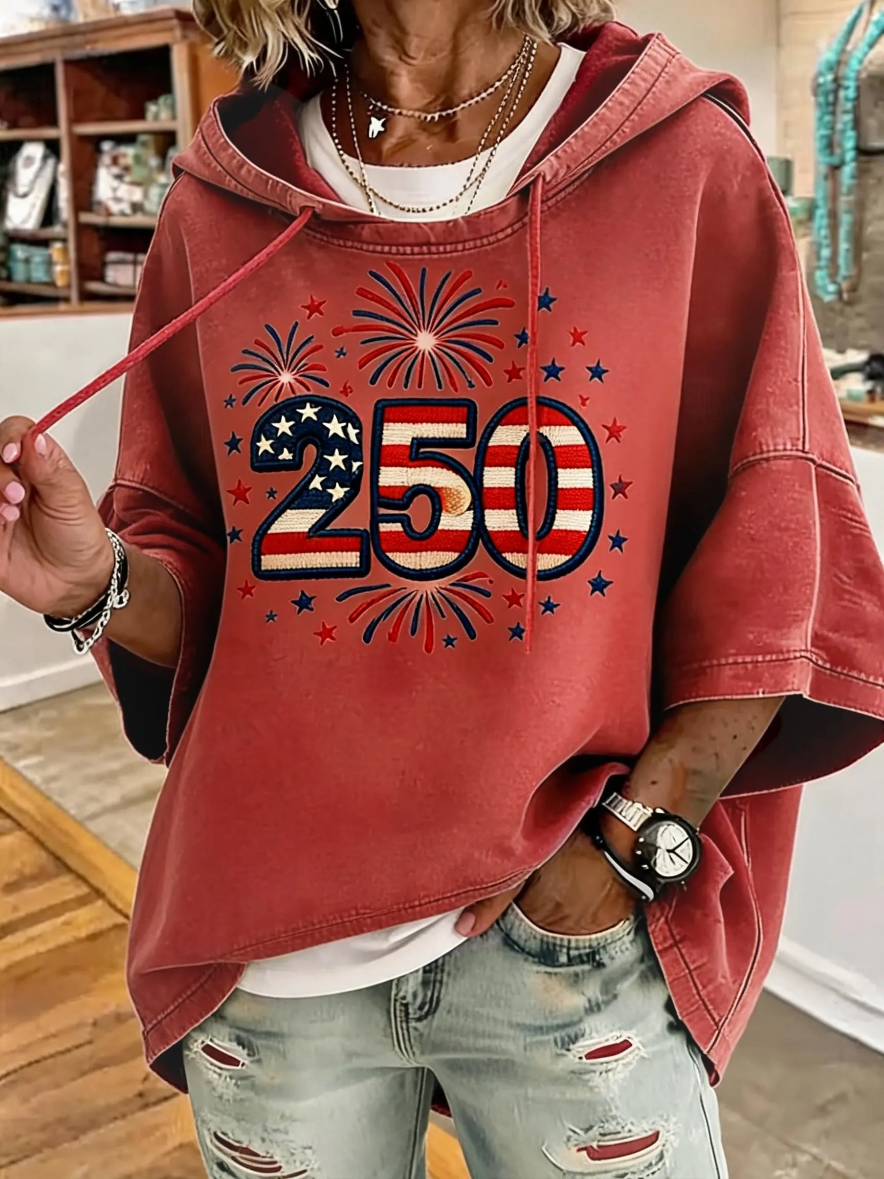 250th Anniversary Of Patriotism Fireworks Oversized Hoodie