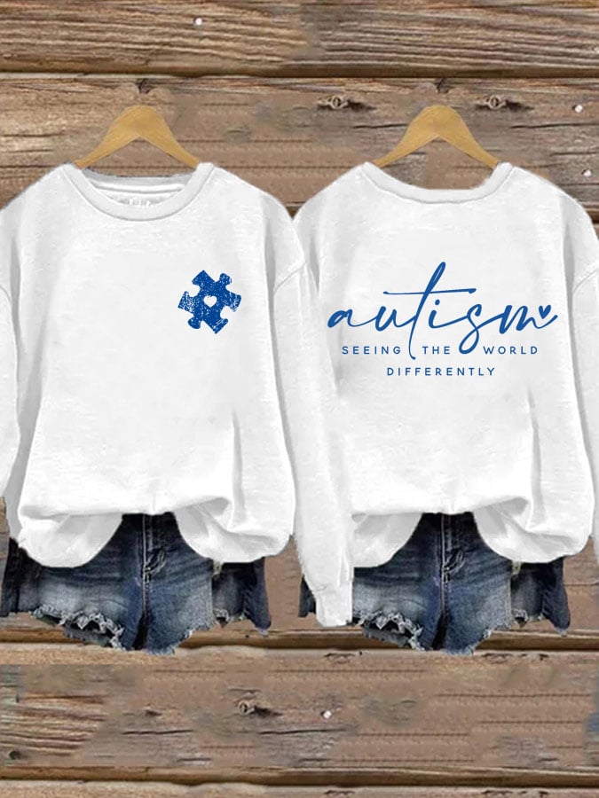 Women's Autism Awareness Seeing The World Differently Print Sweatshirt