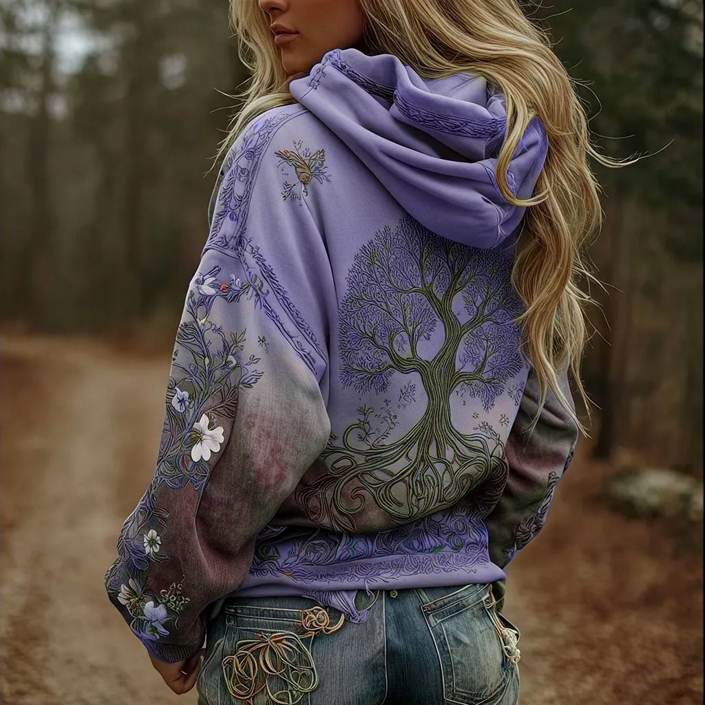 Women's Vintage Viking Tree Of Life Art Gradient Comfort Hoodie